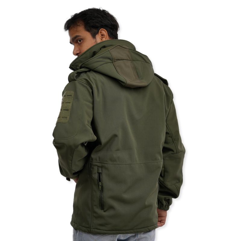 Green NLTW men's combat tactical softshell jacket with windproof design, ideal for outdoor activities and rugged wear.