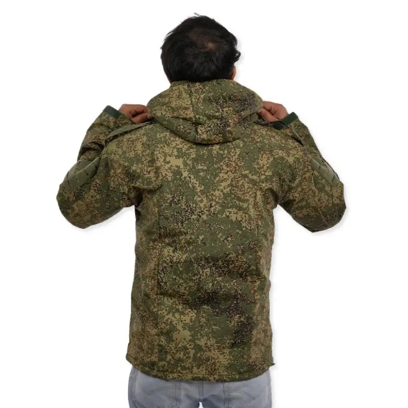 Men's military camo utility jacket by NLTW featuring multiple pockets, tactical outdoor design, and rugged camouflage print.