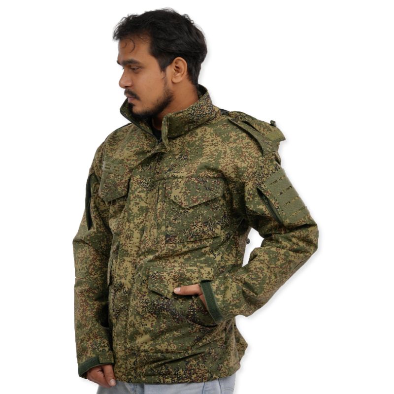 Men's military camo utility jacket by NLTW with multiple pockets, tactical outdoor wear, featuring a rugged camouflage design.