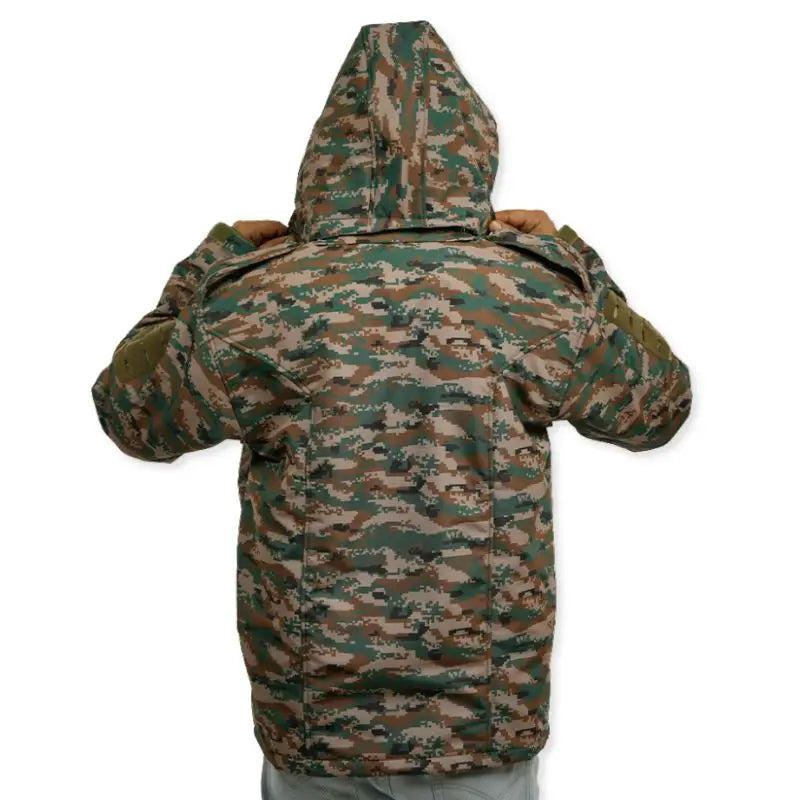 Men's military digital camo tactical jacket by NLTW, rugged outdoor wear with camouflage pattern and multiple pockets.