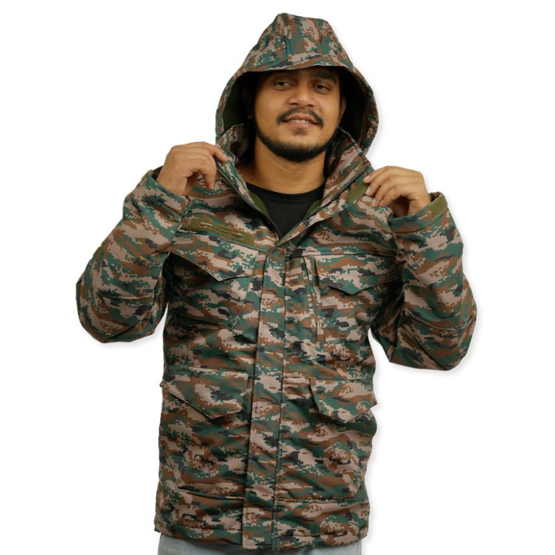 NLTW men's military digital camo tactical jacket with rugged outdoor design, featuring multiple pockets and durable fabric.