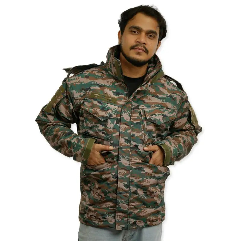NLTW men's military digital camo jacket with rugged tactical design, outdoor wear, and durable fabric for tactical and outdoor activities.