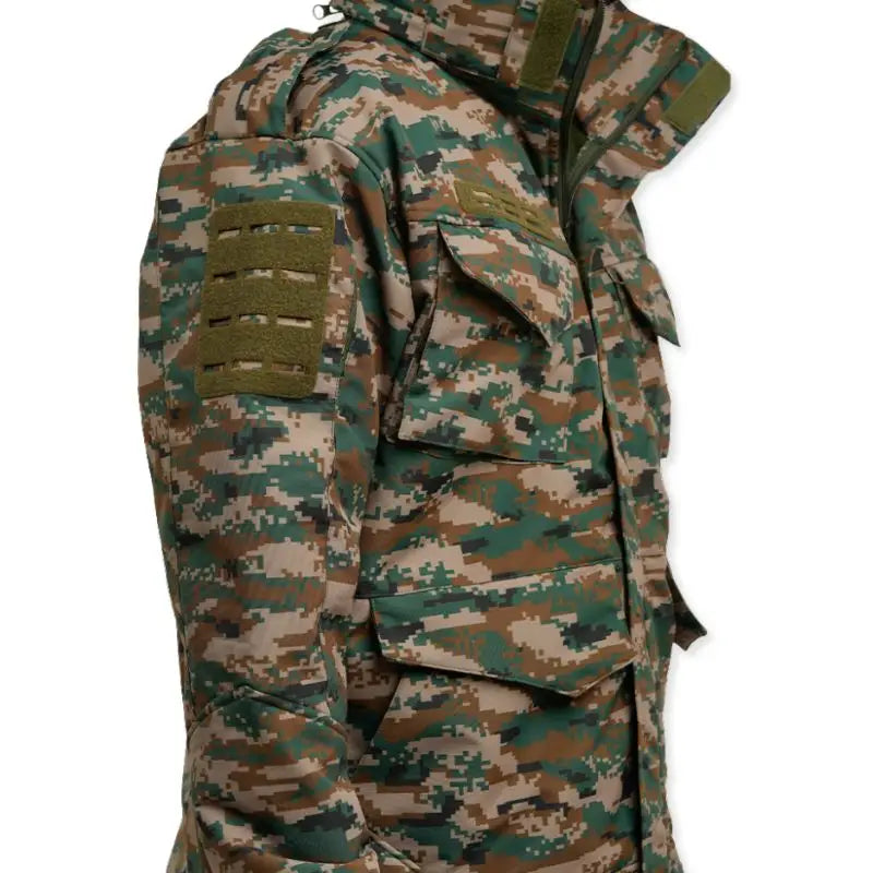 Men's military digital camo tactical jacket by NLTW, featuring rugged outdoor design and military-inspired camouflage pattern.