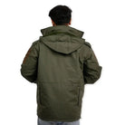 NLTW men's tactical softshell jacket with removable inner liner, olive green color, shown with front view and functional pockets.