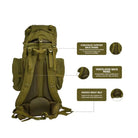 Green NLTW military-style 95L travel backpack with multiple compartments, large capacity outdoor rucksack for adventure and hiking.