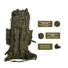 NLTW Tactical 95L travel backpack with multiple compartments, rugged adventure rucksack designed for outdoor and travel use.