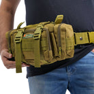 Green NLTW tactical duffel bag with multiple compartments, military-style waist and sling straps, durable and spacious.