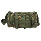 Camouflage NLTW tactical duffel bag with multiple compartments, military-style design, and adjustable waist and sling straps.