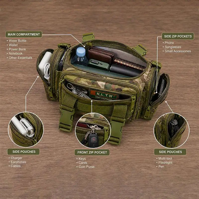 NLTW Tactical Waist Pack with Multiple Compartments- Military-Style Waist & Sling Bag - Duffel Bag