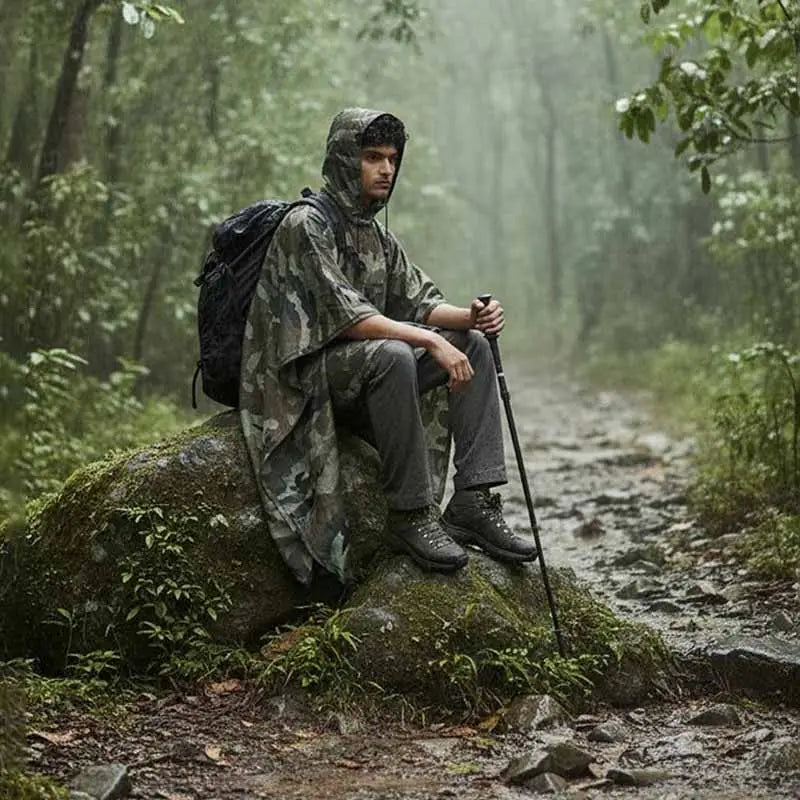 NLTW Unisex Waterproof Rain Poncho |3-in-1 Raincoat Camping Mat & Emergency Shelter - Poncho