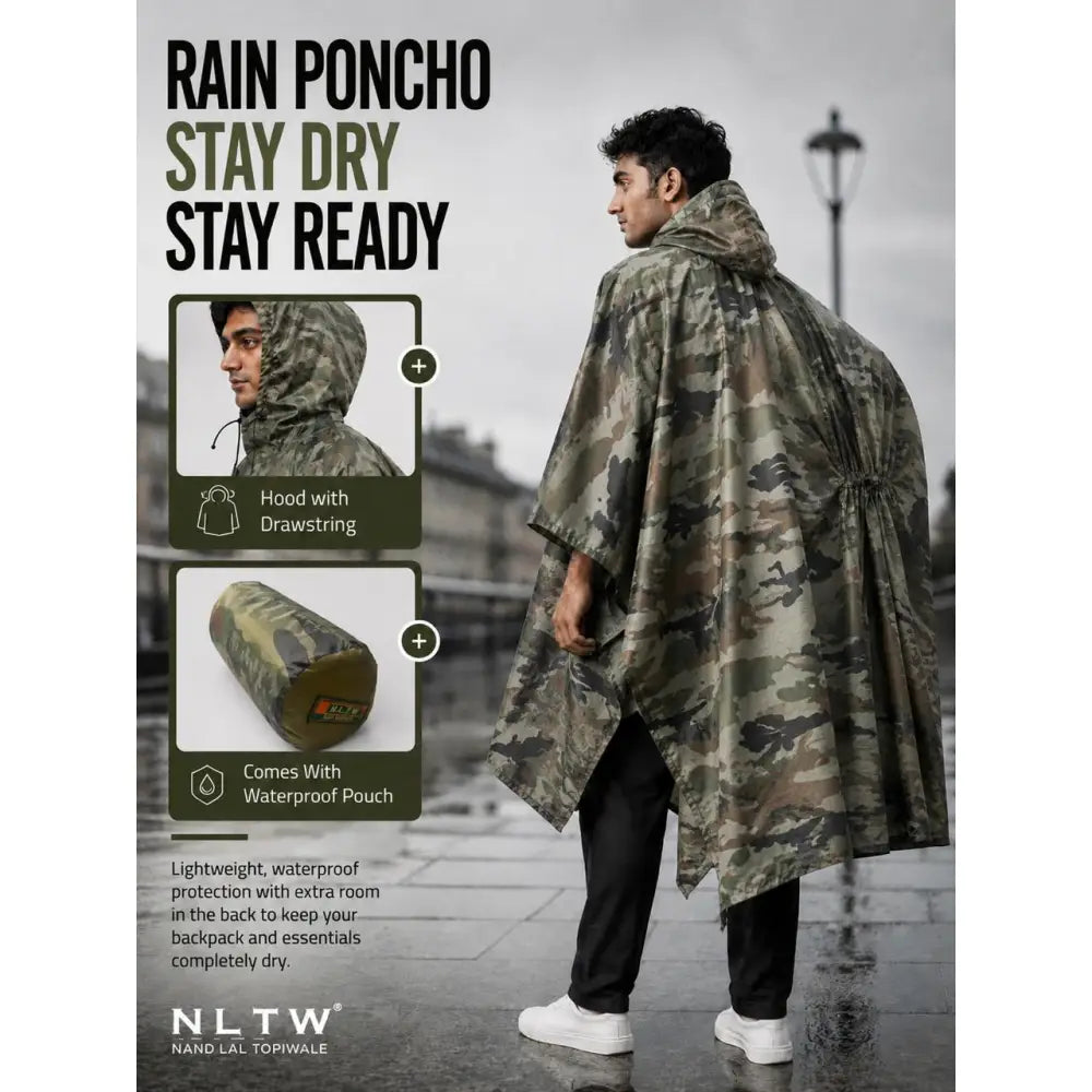 NLTW Unisex Waterproof Rain Poncho |3-in-1 Raincoat Camping Mat & Emergency Shelter - Poncho