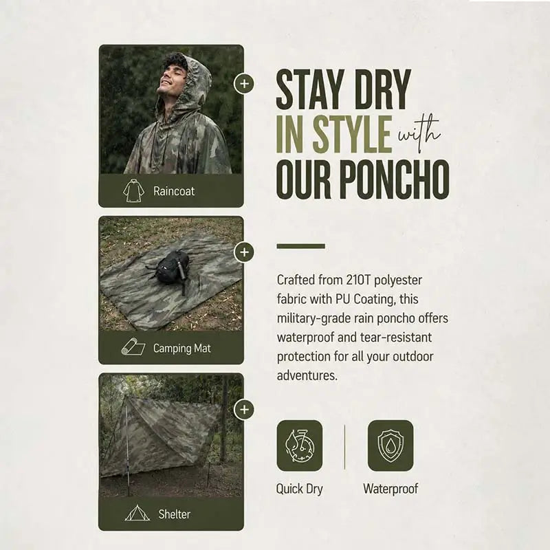 NLTW Unisex Waterproof Rain Poncho |3-in-1 Raincoat Camping Mat & Emergency Shelter - Poncho