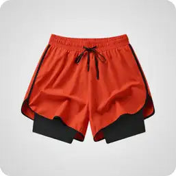 Orange athletic shorts with black side panels and a matching drawstring waistband.