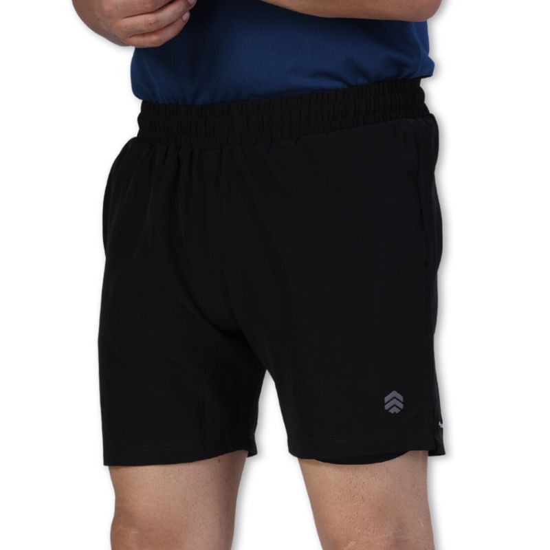 Black Ruggd Indian men's running shorts with multiple pockets, liner, and lightweight active design for comfort and mobility.