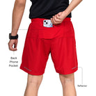 Red Ruggd Indian men's running shorts with multiple pockets and built-in liner, designed for active and comfortable movement.