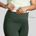 Ruggd Indian women's all-in-one training leggings in black, with a close-up of the stretchy fabric and sleek design.