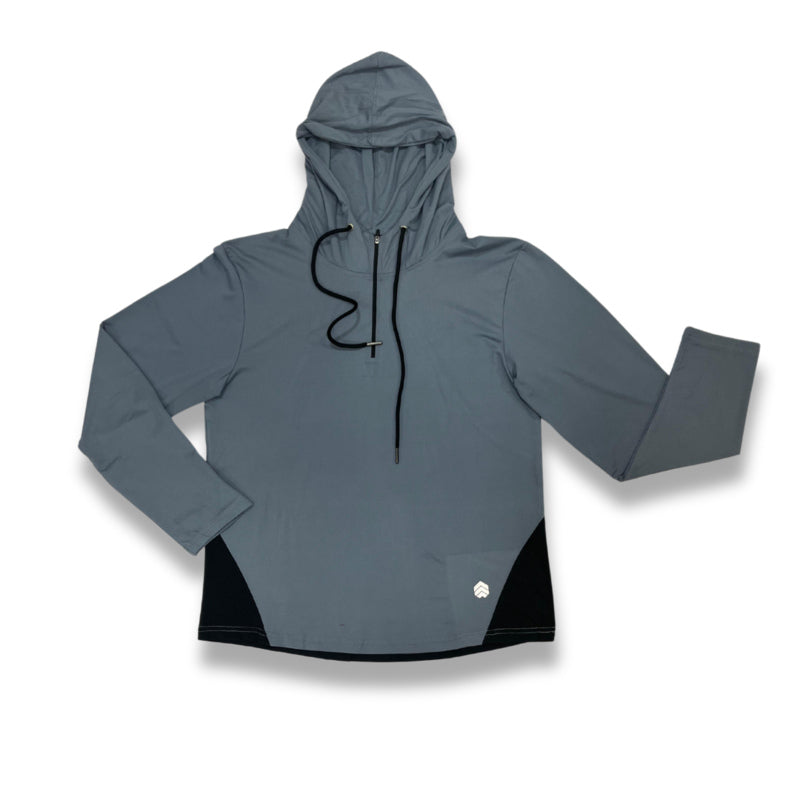 Gray Ruggd Indian women's breathable hiking and trek T-shirt, shown on a model, ideal for outdoor activities and comfort.