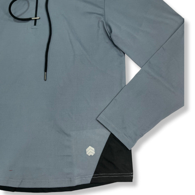 Gray Ruggd Indian women's breathable hiking and trek T-shirt laid flat, showcasing its lightweight, moisture-wicking fabric.