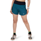 Ruggd Indian women's feather light running active speed shorts in vibrant green fabric, designed for comfort and performance.