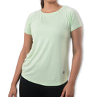 Indian women's odor-resistant bamboo training T-shirt by Ruggd Indian, showing a comfortable, fitted bamboo fabric T-shirt.