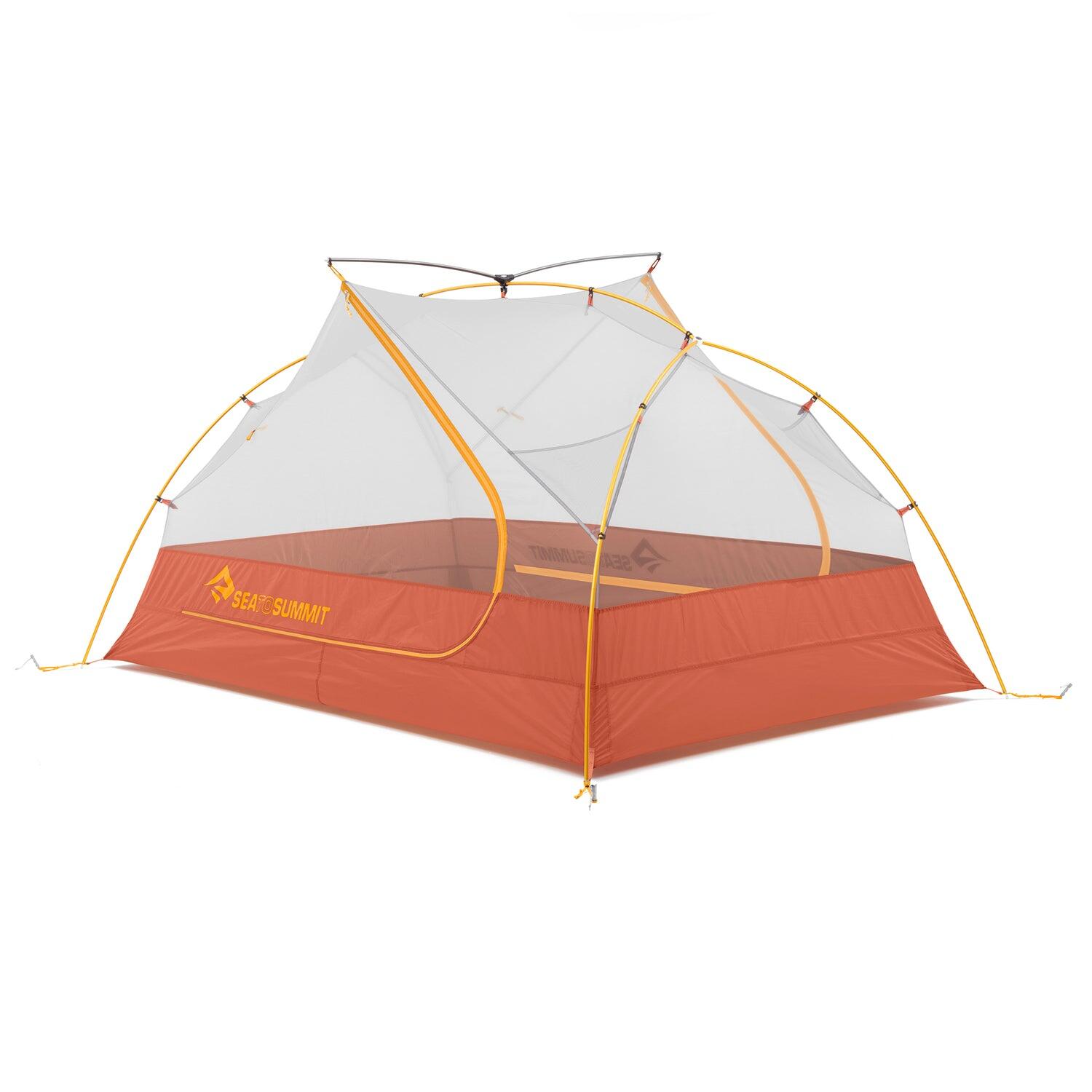 Sea to Summit Ikos TR3 three-person tent set up outdoors showing its lightweight gray fabric and spacious interior.