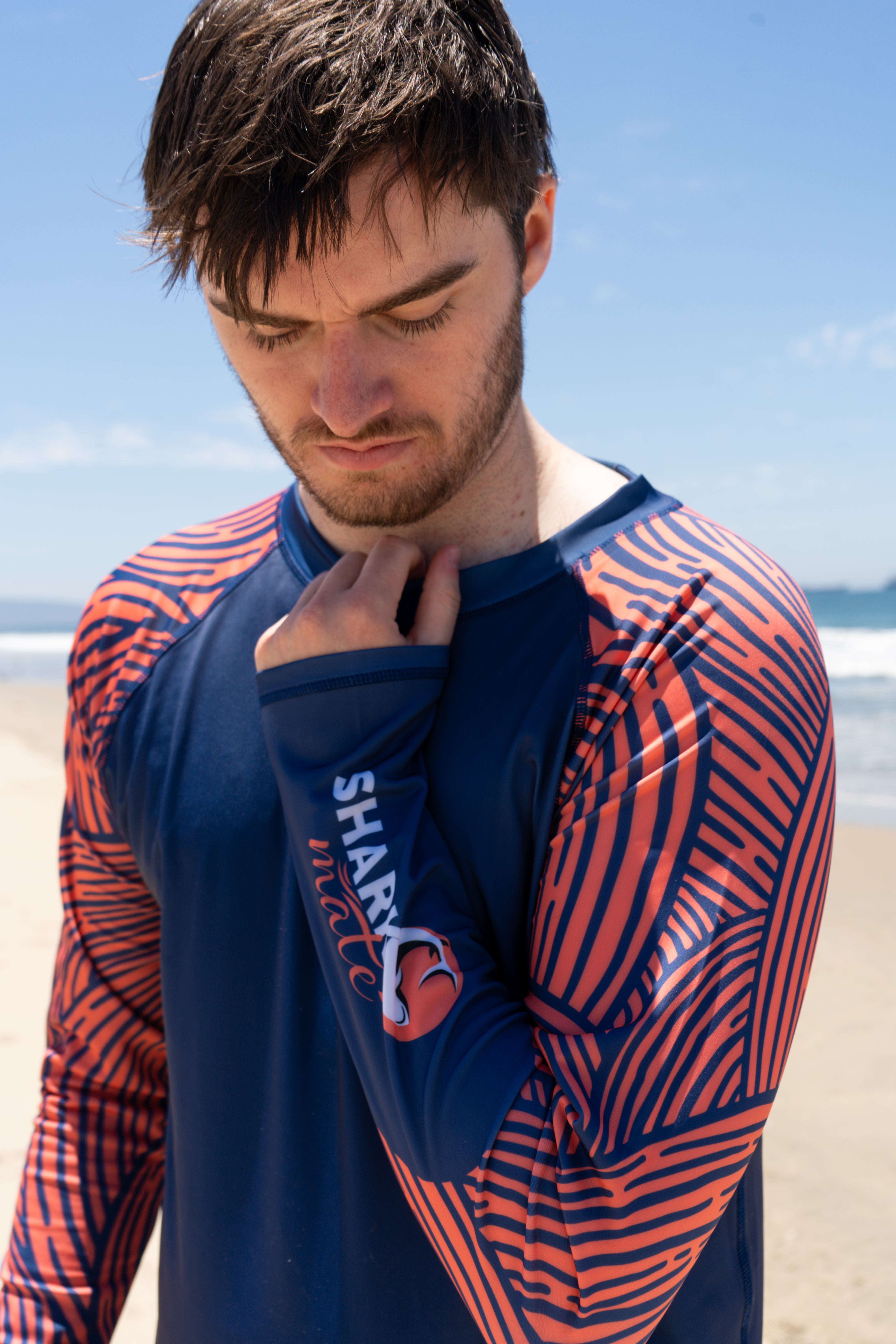 Shark Mate men's water sports UV rash guard T-shirt with full sleeves, designed for sun protection and active water activities.