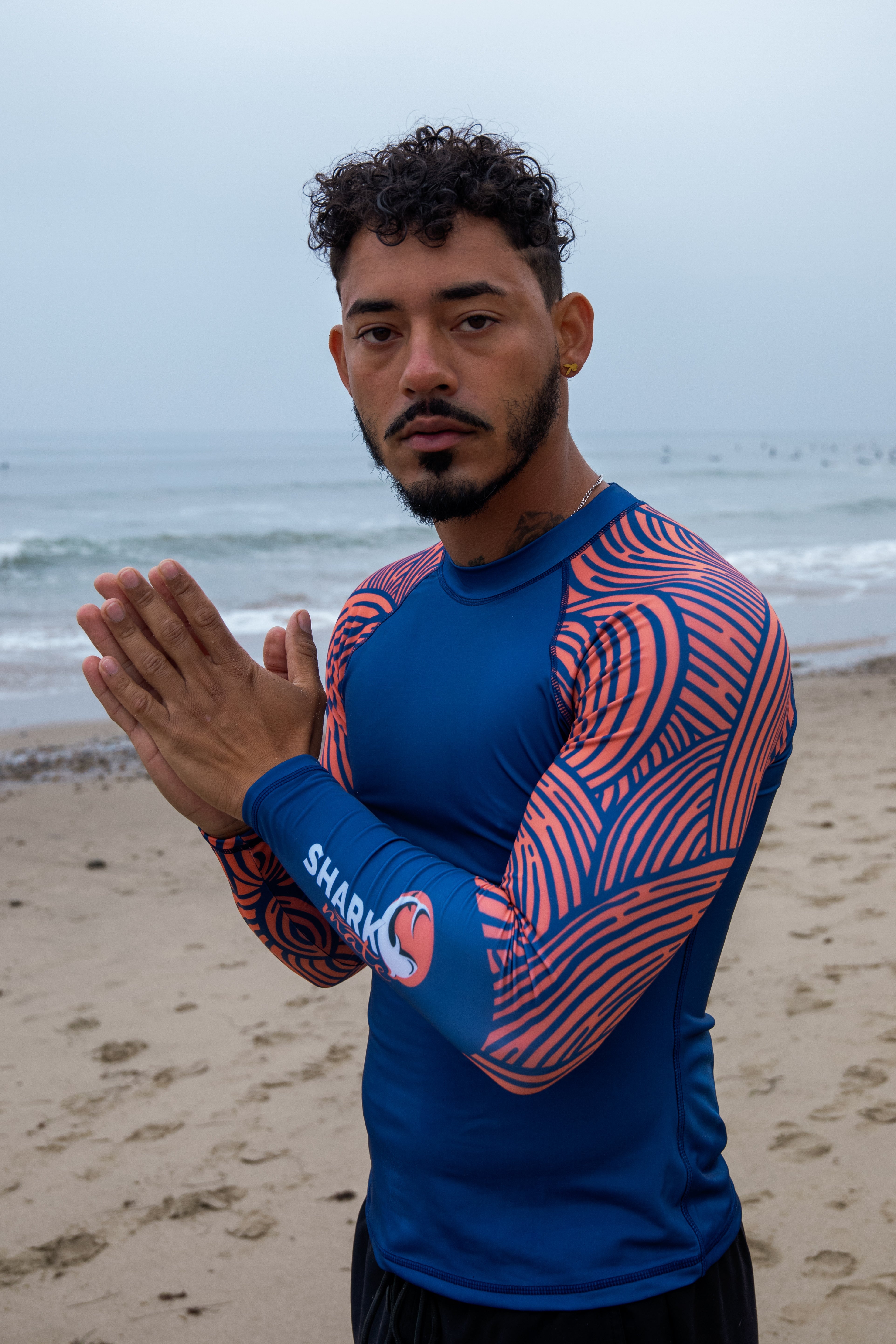 Shark Mate men's water sports full sleeve UV rash guard T-shirt, lightweight and breathable for sun protection during water activities.