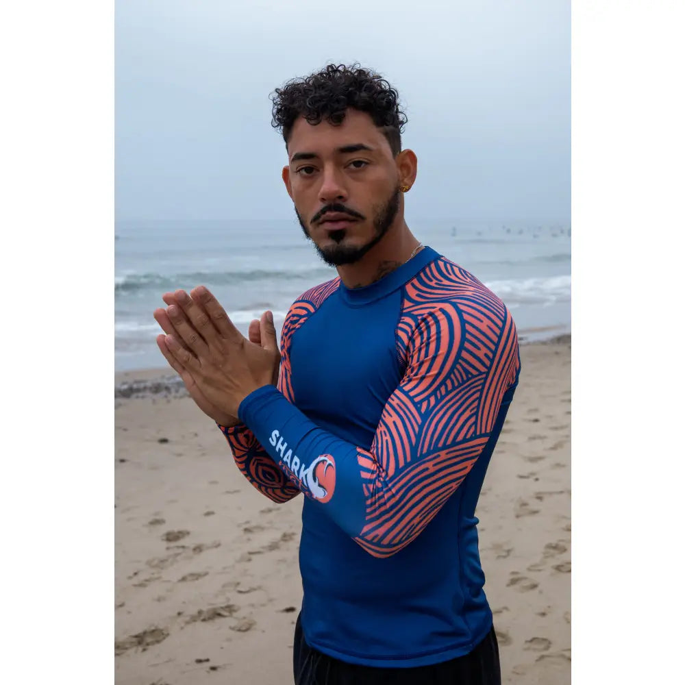 Shark Mate men's water sports full sleeve UV rash guard T-shirt, lightweight and breathable for sun protection during water activities.