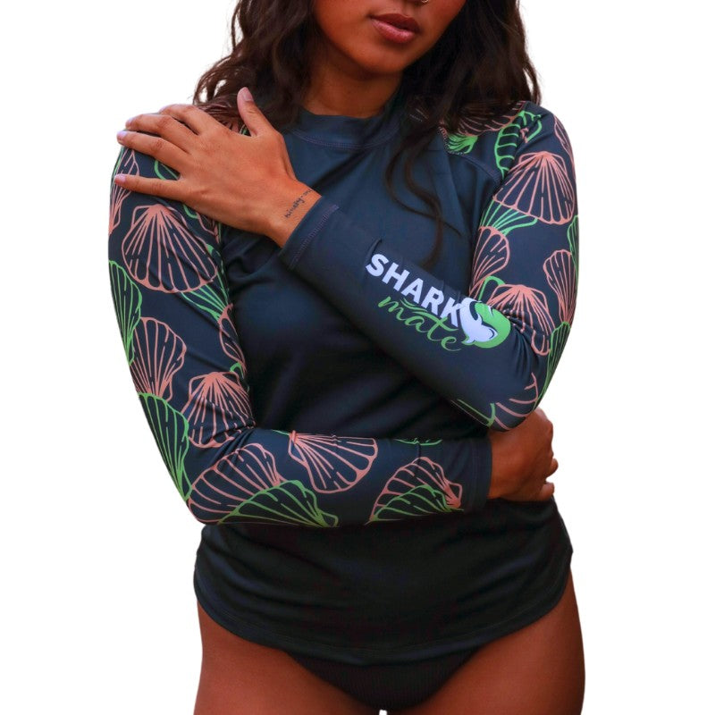 Shark Mate Women's water sports UV rash guard T-shirt with full sleeves, designed for beach and swimming activities.