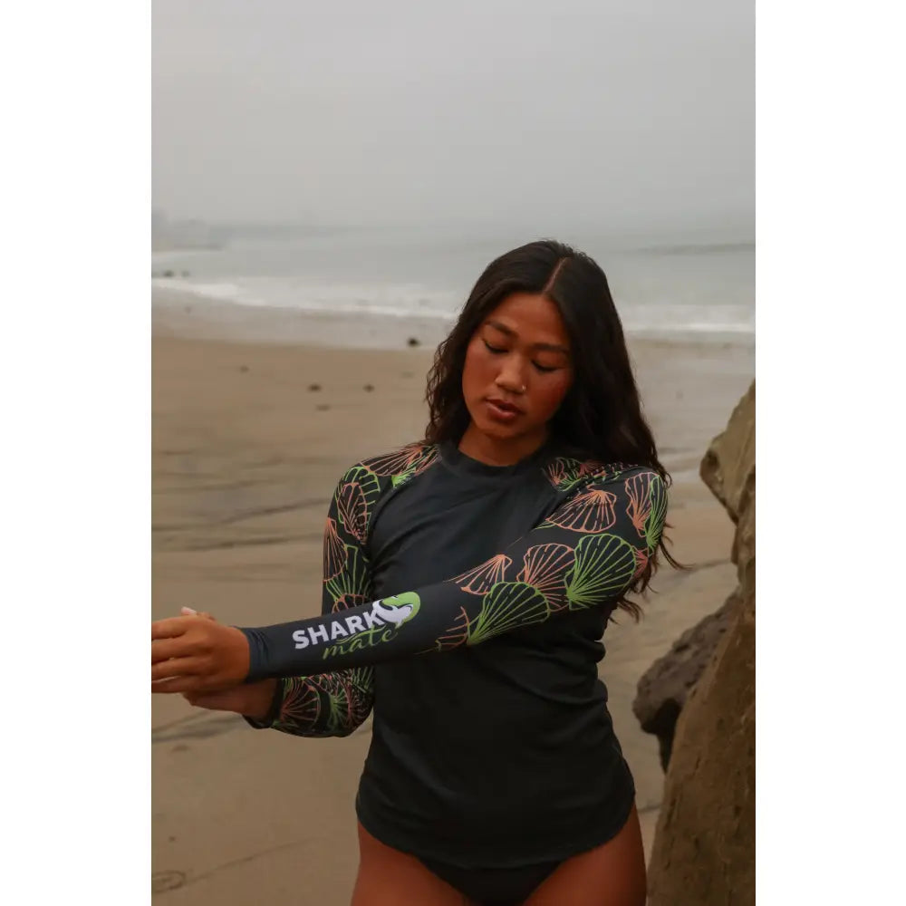Shark Mate women’s full sleeve UV rash guard T-shirt for water sports, featuring lightweight, quick-dry fabric and sun protection.