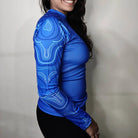 Shark Mate women's water sports full sleeve UV rash guard T-shirt in navy blue, designed for sun protection and water activities.