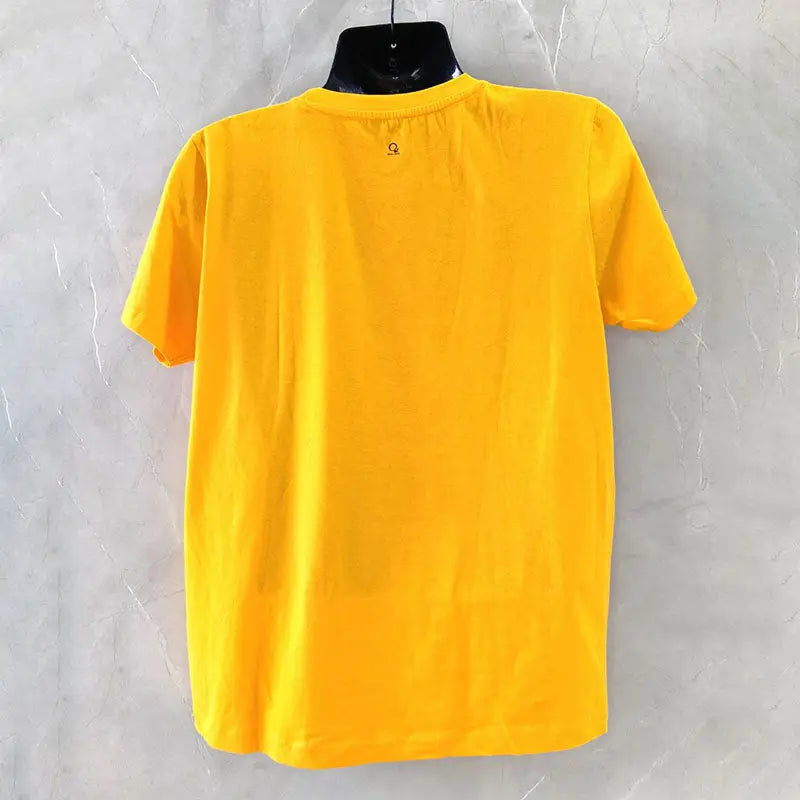 Two yellow SKiD O2 men's Breathe printed T-shirts shown flat with bold black text and graphic design.