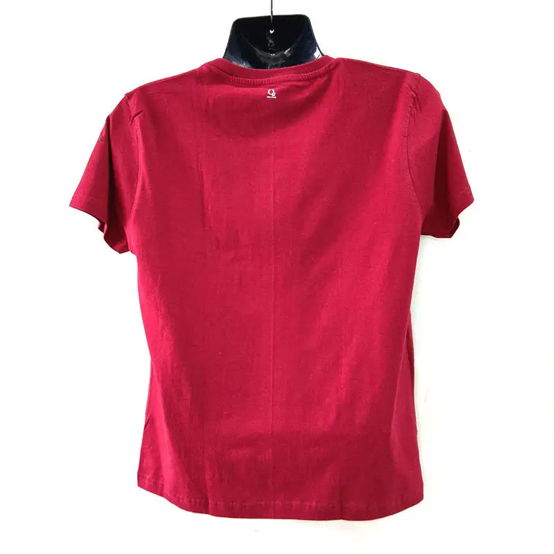 Two men's SKiD O2 Breathe printed T-shirts in red, featuring breathable fabric and graphic design, shown on a plain background.