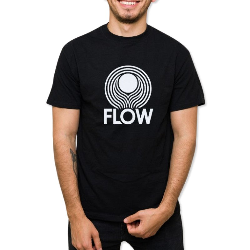 Black SKiD O2 men's Flow printed T-shirt, front view showing bold graphic design, pack of two, casual and stylish fit.