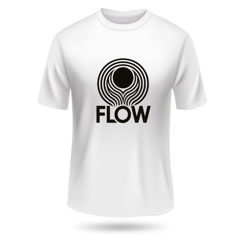 White women's SKiD O2 Flow printed T-shirt with abstract design, shown flat on a plain background.