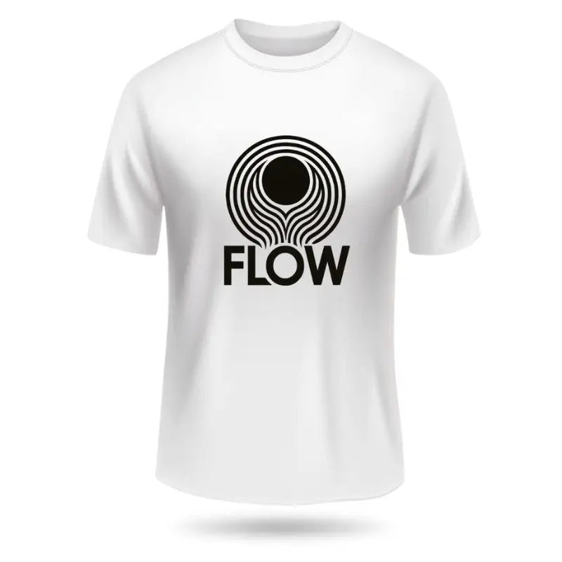 White women's SKiD O2 Flow printed T-shirt with abstract design, shown flat on a plain background.
