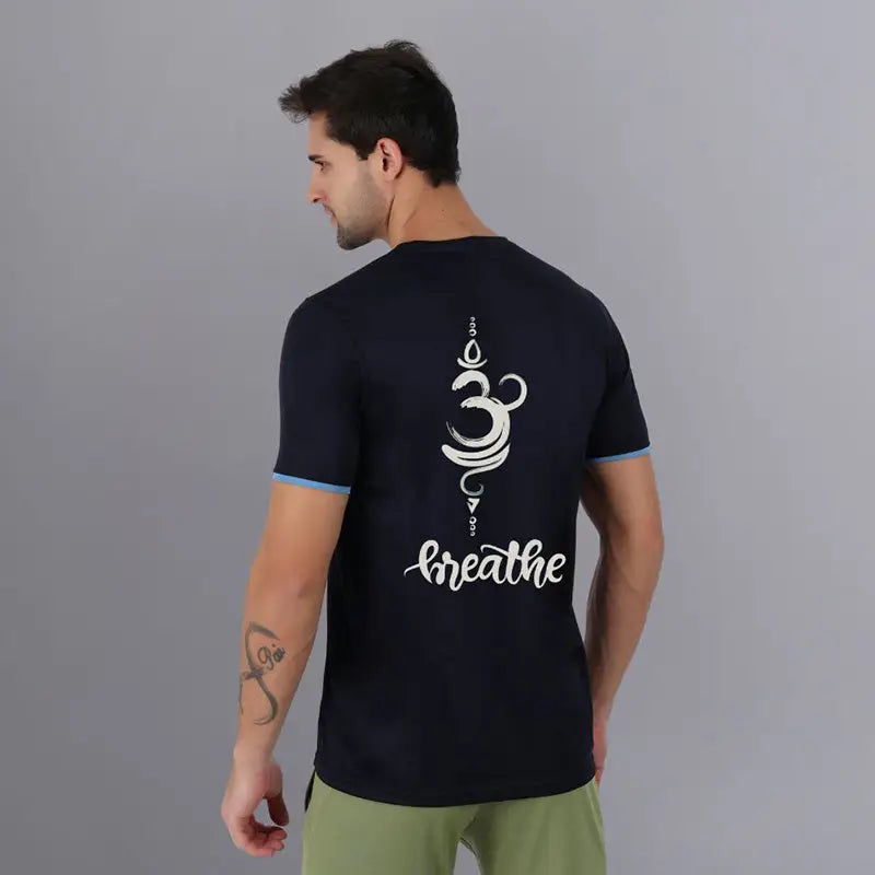 Black SKiD O2 men's Om Breathe printed T-shirt, front view showing the graphic design in a pack of two.