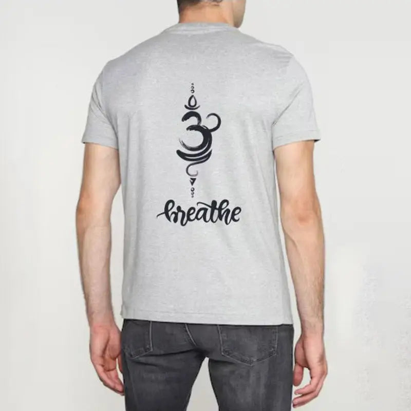 Gray printed men's T-shirt from SKiD O2 Om Breathe collection, shown in a pack of two, with comfortable fit and casual style.