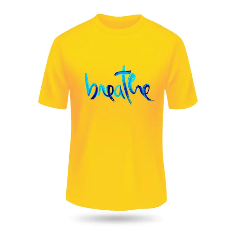 Skid O2 Women's Breathe printed T-shirt in yellow, featuring a breathable design, shown laid flat with front view.