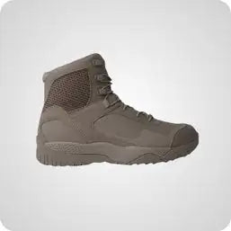 Tan tactical boot with reinforced stitching and a rugged, textured sole.