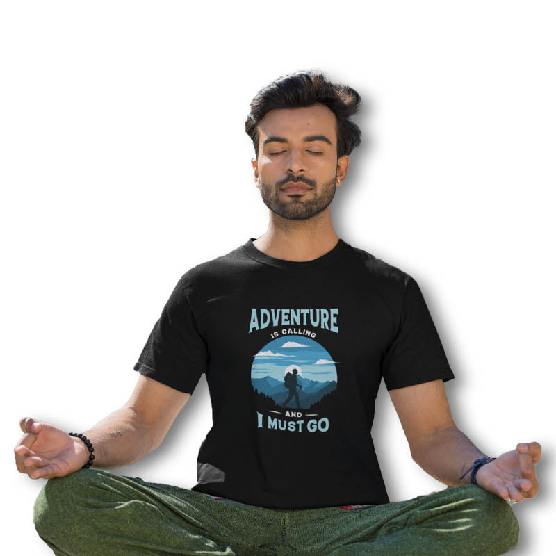 The Mahua Store Men’s Adventure is Calling Print T-shirt - Black / XS - T-shirt