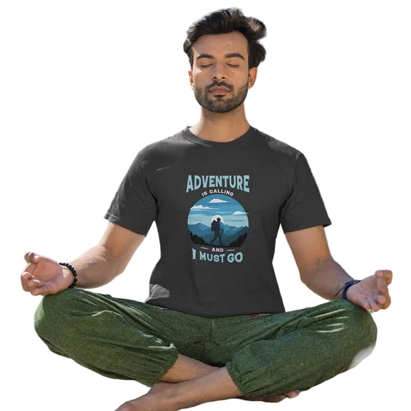 The Mahua Store Men’s Adventure is Calling Print T-shirt - Gray / XS - T-shirt