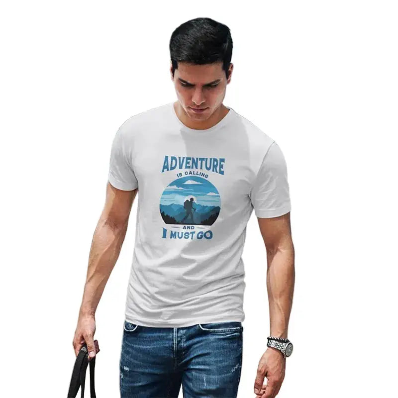 The Mahua Store Men’s Adventure is Calling Print T-shirt - White / XS - T-shirt