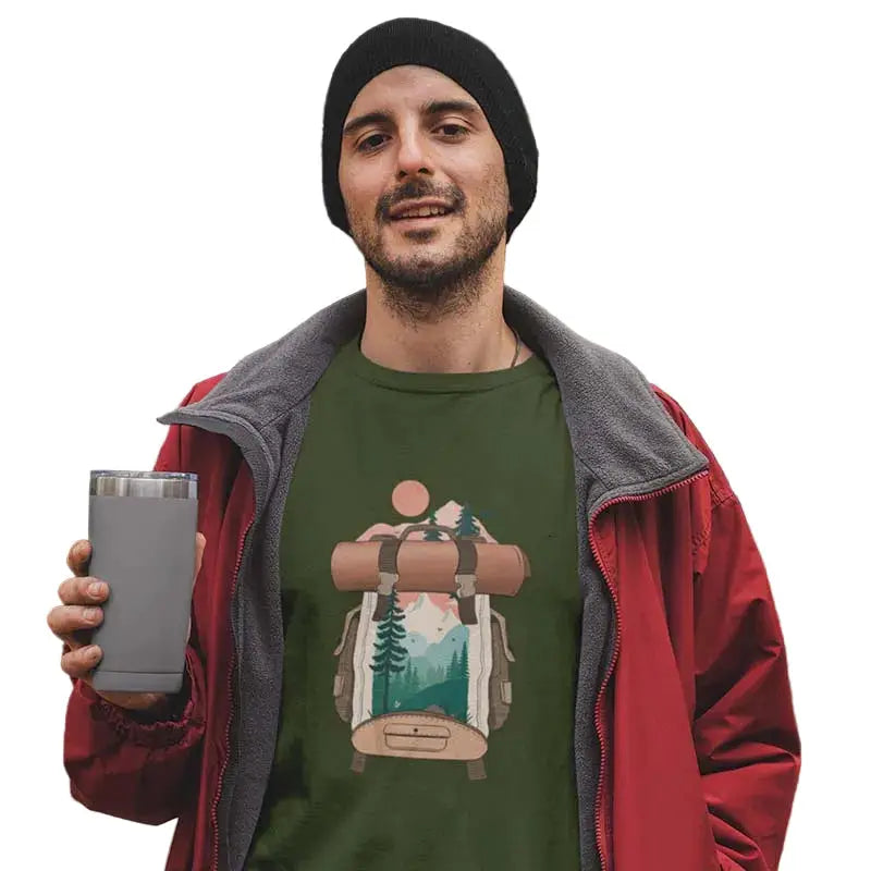 The Mahua Store Men’s Bag full of Memories Print T-shirt - Olive / XS - T-shirt