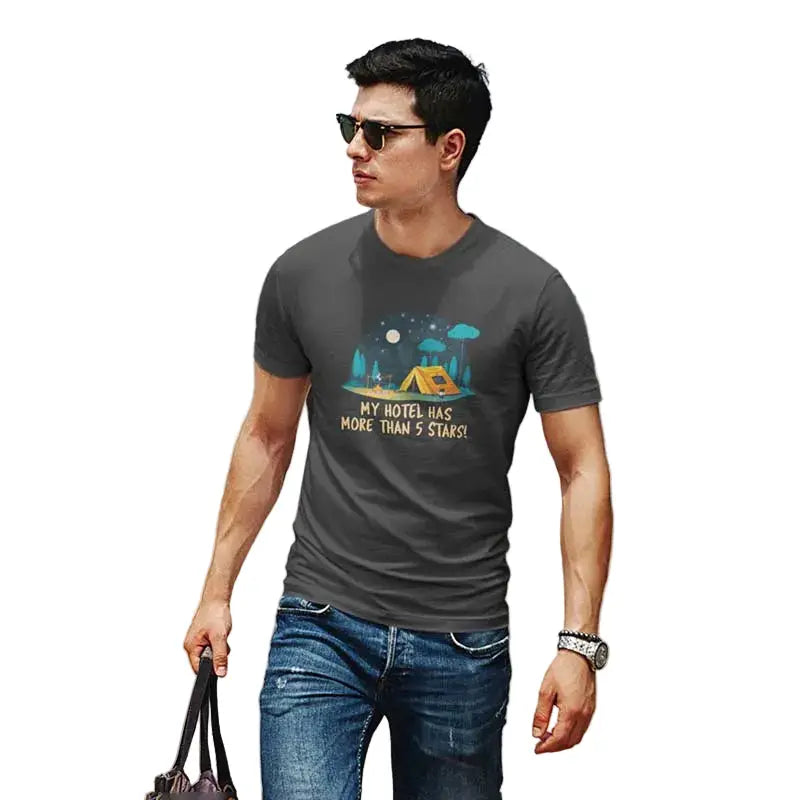The Mahua Store Men’s Camp Under The Sky Print T-shirt - Gray / XS - T-shirt