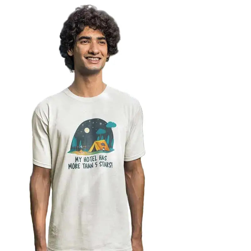 The Mahua Store Men’s Camp Under The Sky Print T-shirt - White / XS - T-shirt