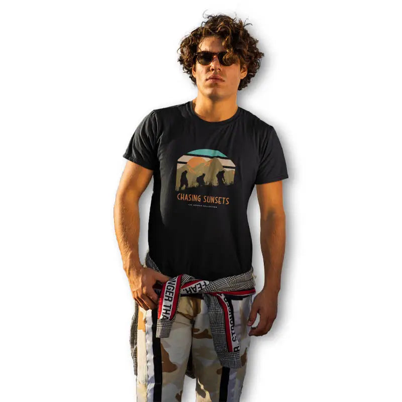 The Mahua Store Men’s Chasing Sunsets Print T-shirt - Black / XS - T-shirt