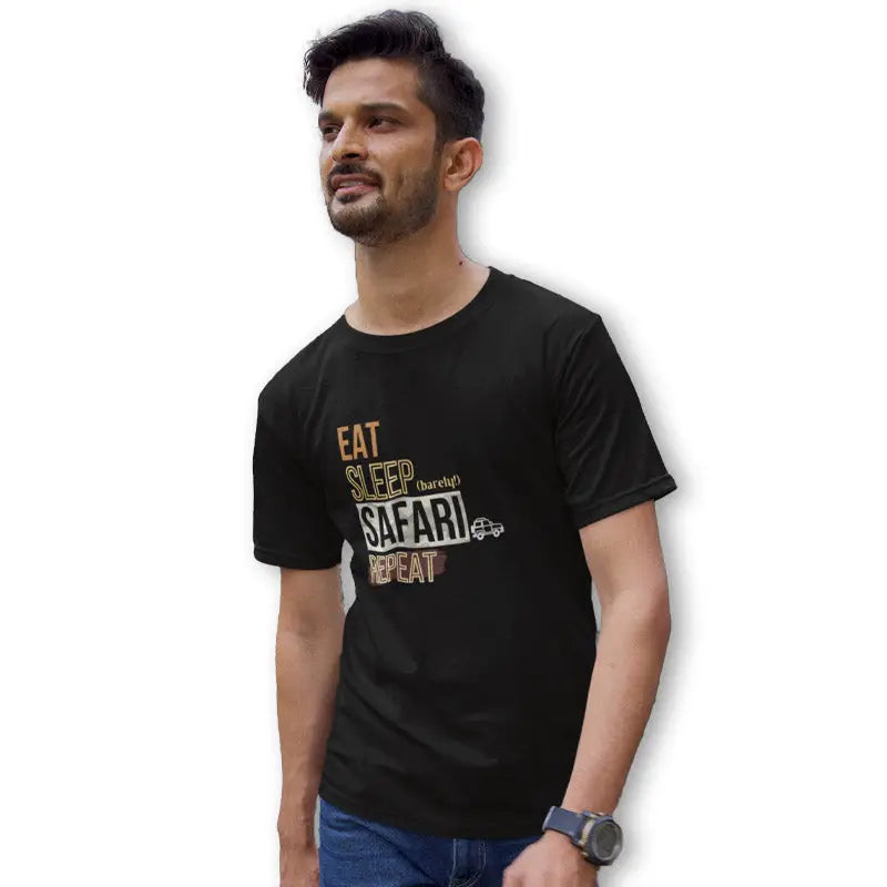 The Mahua Store Men’s Eat Sleep Safari Repeat Print T-shirt - Black / XS - T-shirt