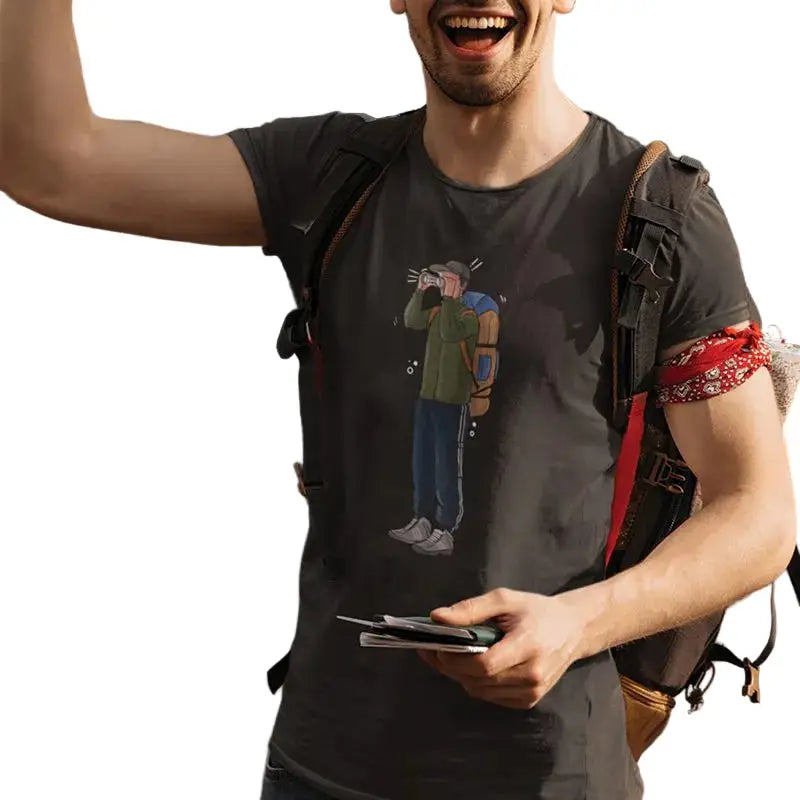 The Mahua Store Men’s The Explorer-Male Print T-shirt - Grey / XS - T-shirt