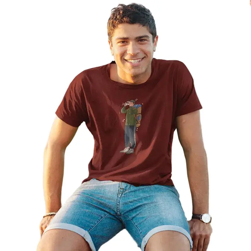 The Mahua Store Men’s The Explorer-Male Print T-shirt - Red / XS - T-shirt